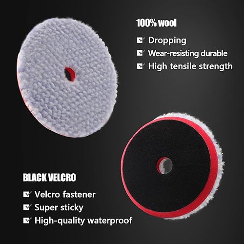 Miniatura 5 de SPTA Almohadilla de pulido de lana, 2 almohadillas de corte de lana gruesa de 6 pulgadas (5.906 in), almohadilla de lana gruesa, juego de