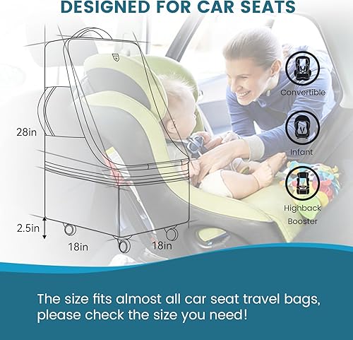 Miniatura 3 de Bolsa de viaje con ruedas para asiento de automóvil, mochila de viaje acolchada para avión, bolsa de viaje grande y duradera con 4 ruedas, correa de