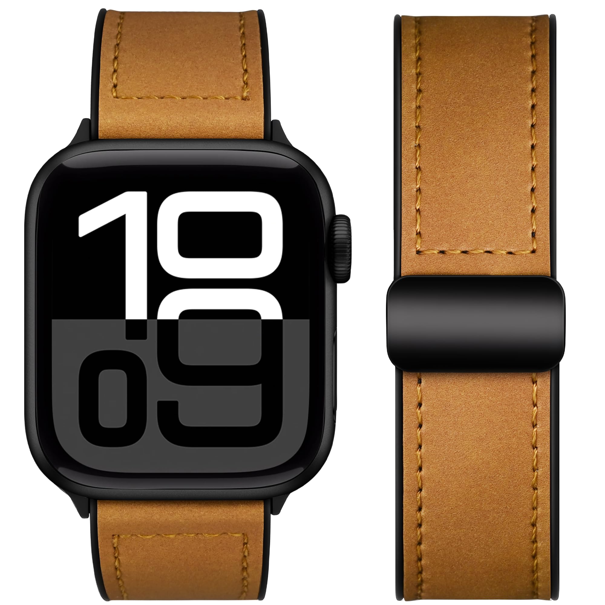 Magnetic Leather Bands Compatible with Apple Watch 42mm(Series 11/10) 41mm 40mm 38mm Men Women, Vintage Leather with Adjustable Magnetic Buckle for iWatch Series 11 10 9 8 7 6 5 4 SE 3 2 1 38mm/40mm/41mm Light brown