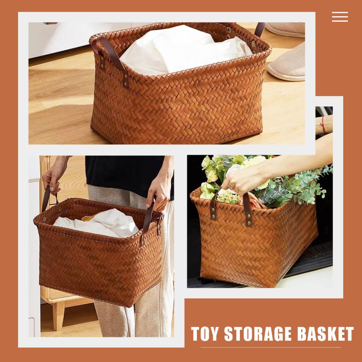 KOMBIUDA Aufbewahrungskorb 38x28x24cm mit Tragegriff aus Pp im Landhausstil Faltbarer Wäschekorb Praktische Aufbewahrungslösung für Kinderzimmer und Waschküche