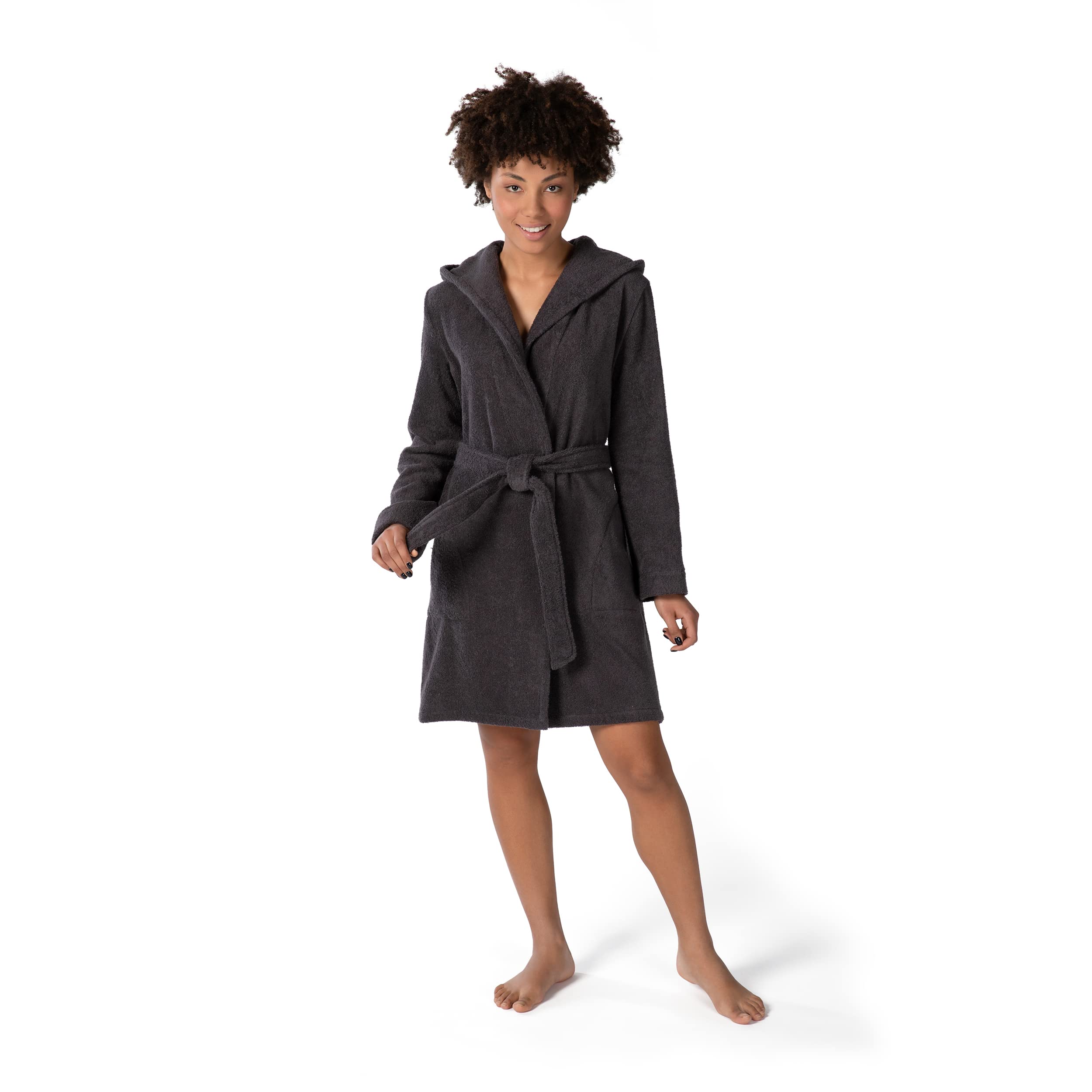 Möve Homewear short hooded bathrobe, bathrobe, in size 40, made of 100% cotton, graphite