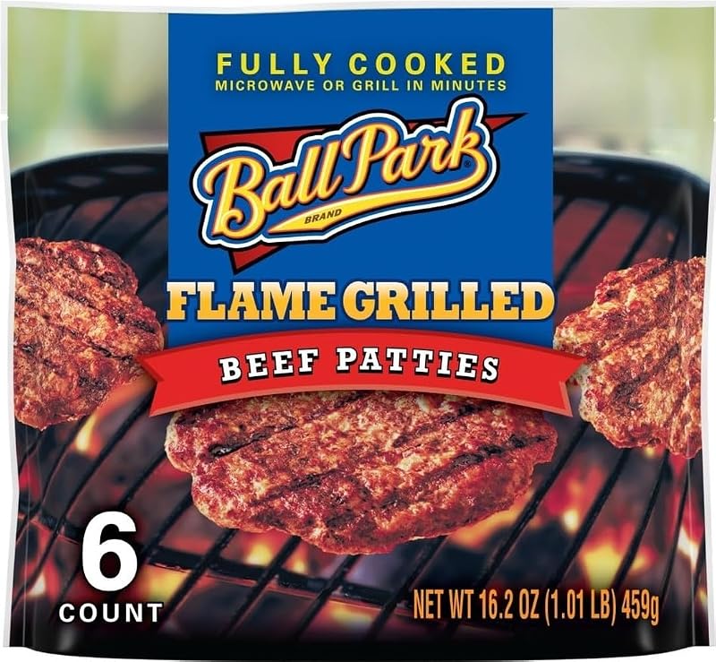 Ball Park, hamburguesas de carne de res congeladas, completamente cocidas, a la parrilla, 1.01 lb, 6 unidades