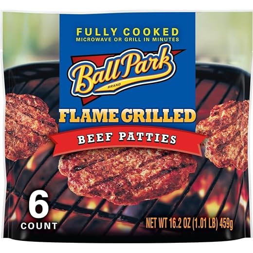 Ball Park, Frozen Beef Patties, Fully Cooked, Flame Grilled, 1.01 lb, 6 Count