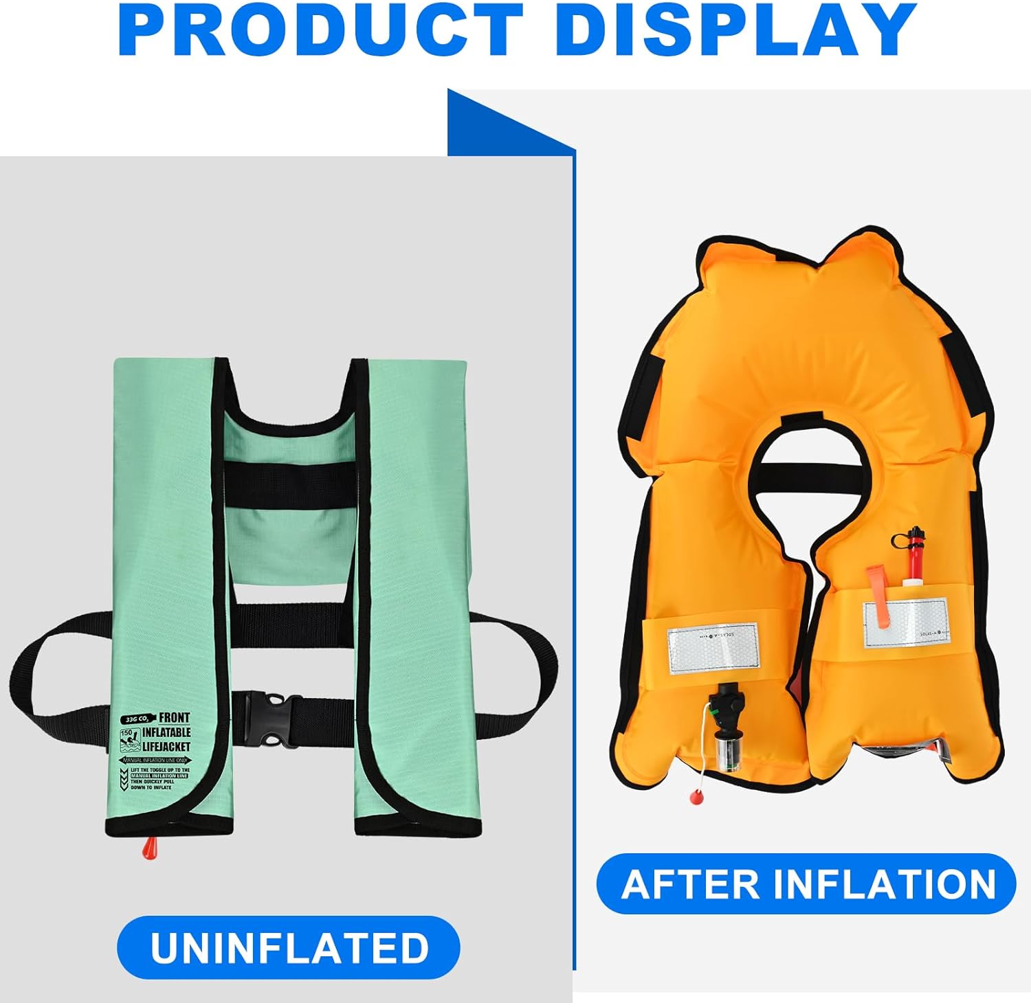 2-Pack Adult Automatic Inflatable PFD Jacket, Adjustable and Lightweight Water Sports Vest for Kayak SUP Paddleboarding Boating Sailing Fishing (Buoyancy is Greater Than 150 N)