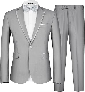 Men's 2 Piece Suit One Button Slim Fit Formal Wedding Prom Tuxedo Suits Blazer Pants with Bow Tie Set