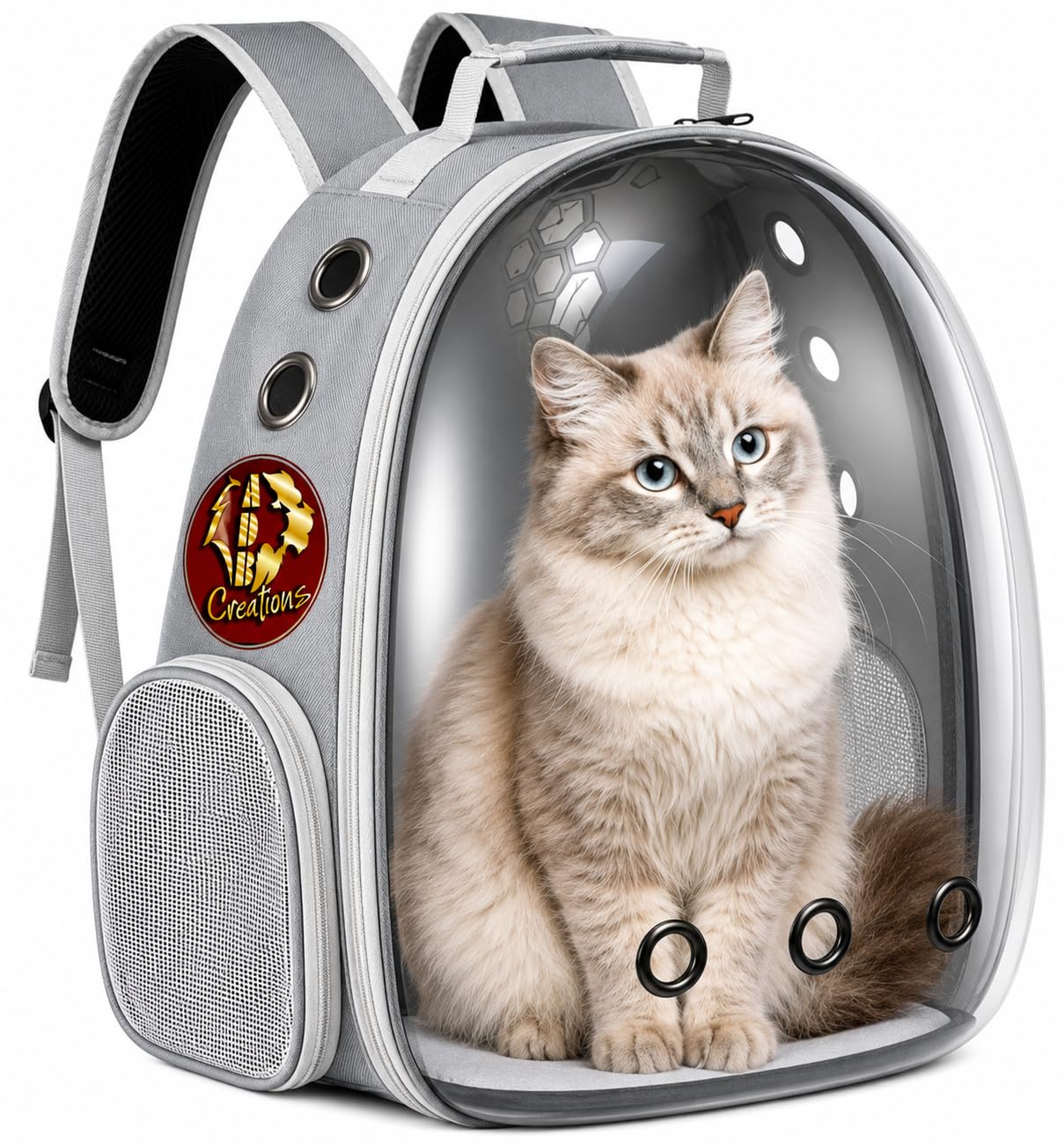 ADB Creations Cat Carrier Astronaut Transparent Backpack for Small Dogs, Puppies, Cats and Kittens (Grey) | Travel, Hiking & Outdoor Pet Airline-Approved Bag with Breathable Design (40 x 35 x 24 cm)-image-5