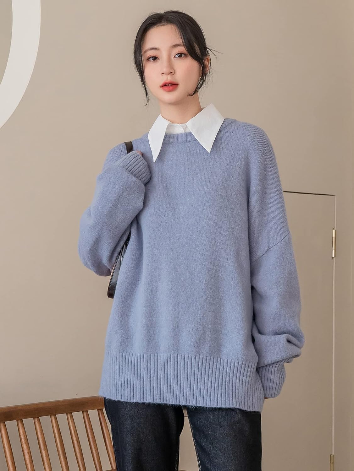 Women's Sweater Solid Drop Shoulder Sweater Sweater for Women (Size : Medium)