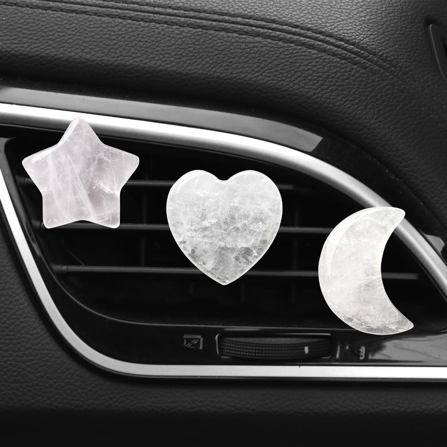 Set of 3 Crystal Stone Car Air Vent Clips Moon Star Heart Quartz Charm Car Air Freshener Clip