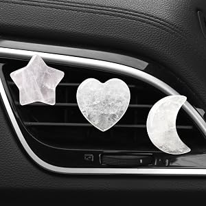 Set of 3 Crystal Stone Car Air Vent Clips Moon Star Heart Quartz Charm Car Air Freshener Clip