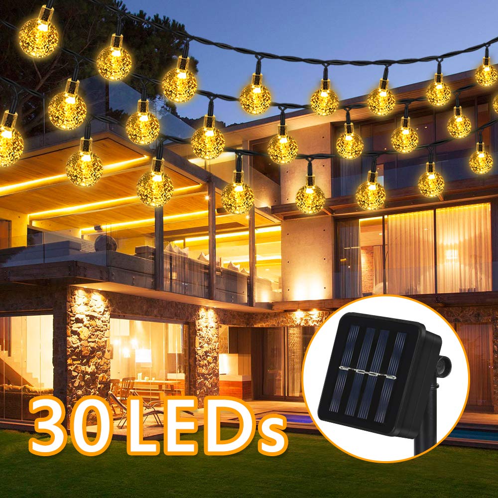 NASHARIASolar String Lights Garden, 6.5M 30 LEDs 8 Modes Crystal Ball Decorative Lighting, IP65 Waterproof Warm White Globe String Lights for Garden, Trees, Christmas, Weddings, Parties.