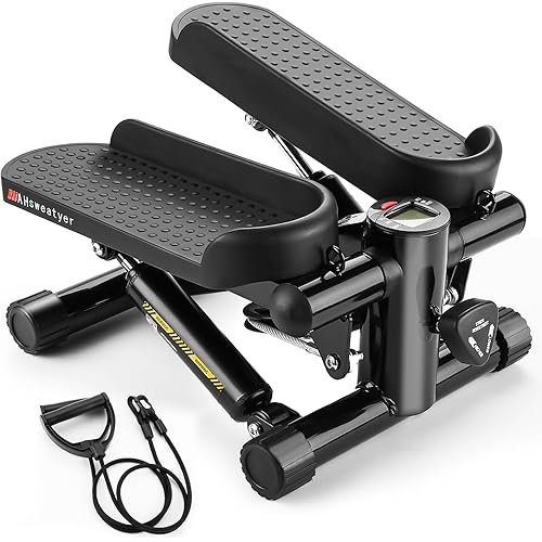 Steppers for Exercise at Home, Stair Stepper Stepper with Resistance Bands, Mini Stepper with 330LBS Loading Capacity, Portable Full Body Cardio Home Exercise Equipment, black