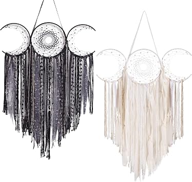 ANROYE Triple Moon Goddess Macrame Wall Hanging, Boho Art Large Wicca Crescent Moon Dream Catcher, Handmade Unique Bohemian Hippie Woven Pagan Tapestry Decor for Bedroom Nursery Decoration Gift