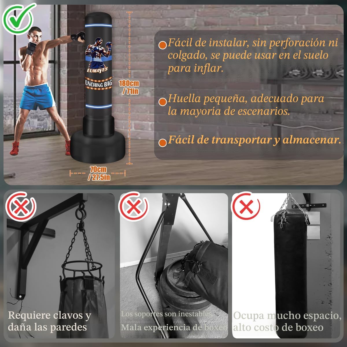 Saco de Boxeo con Soporte Adulto, 180cm Saco de Boxeo de Pie con Bomba de Aire eléctrica, Inflable Kickboxing Bolsa Independiente para Entrenamiento Taekwondo Muay Thai Principiantes