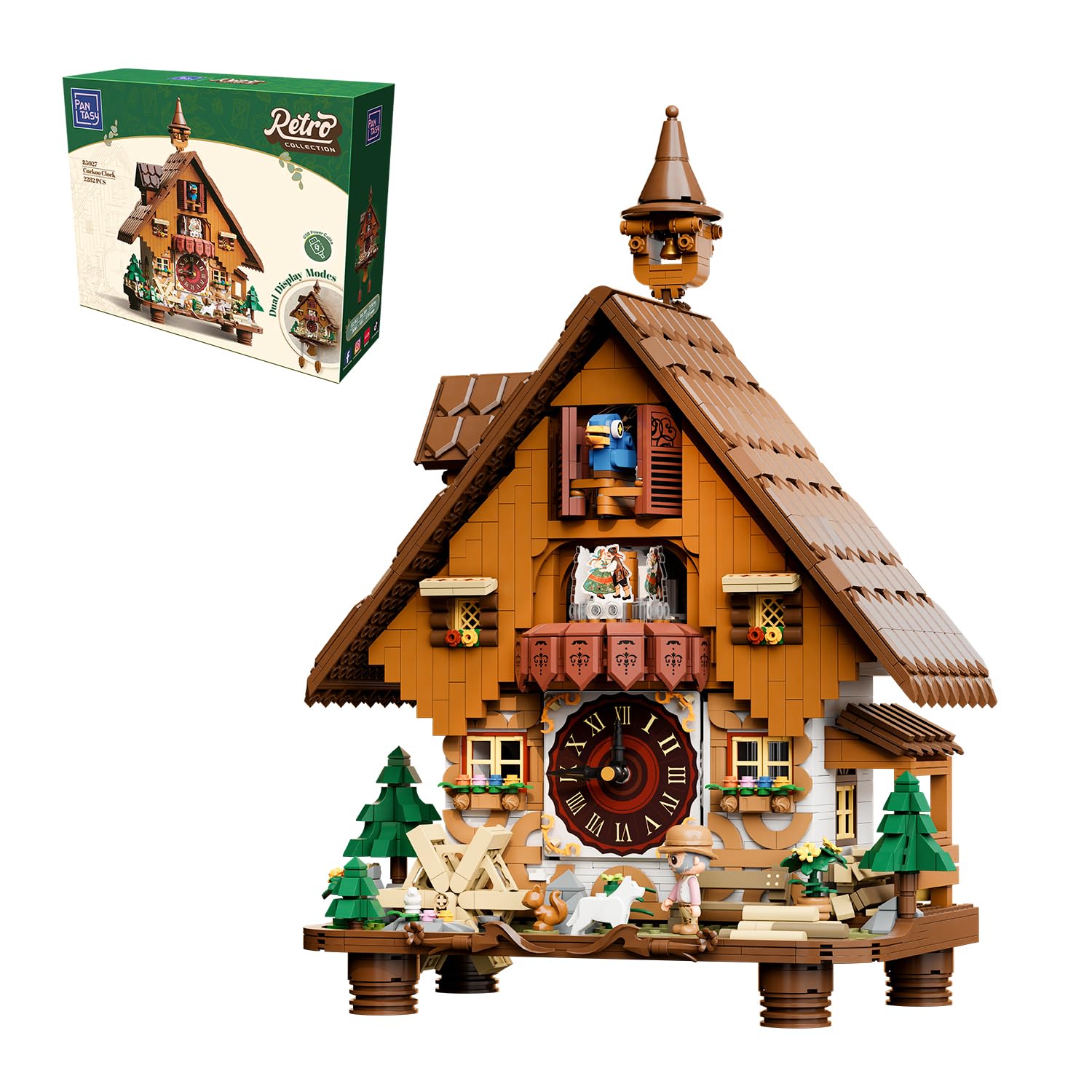 PANTASY Juego de bloques de sujeción para adultos, modelo de bloque de construcción inspirado en reloj de cuco, kit de construcción creativo con diseño retro detallado, juego de construcción de