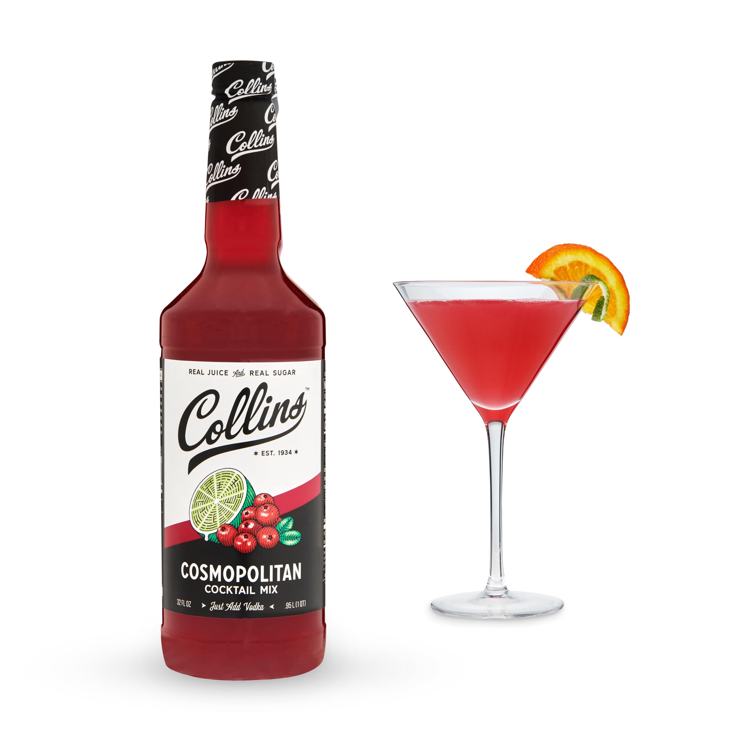 Collins Cosmopolitan Mix, Made With Real Cranberry Juice, Lime Juice, with Natural Flavors, Cosmo Cocktail Mixer, Bartender Mixer, Drinking Gifts, Home Cocktail bar, 32 fl oz
