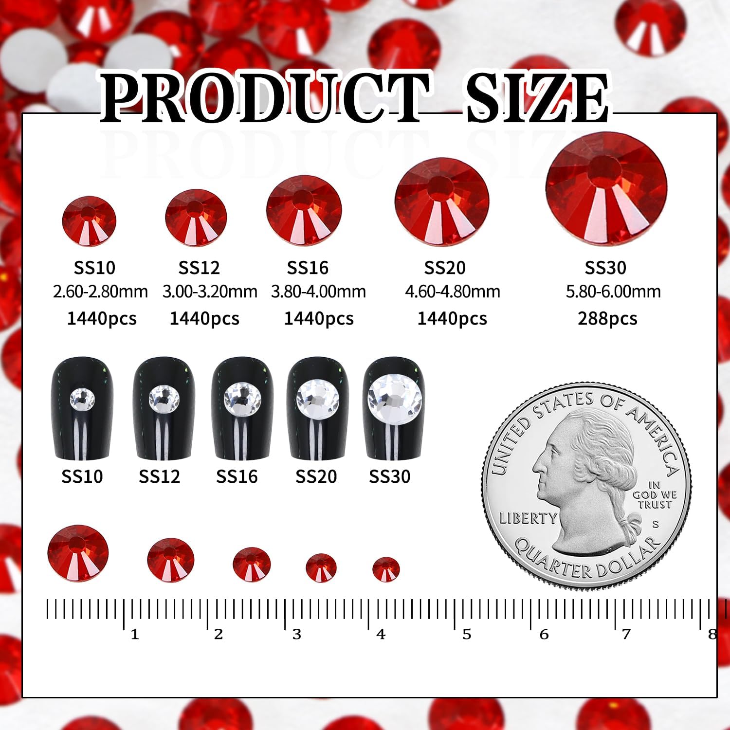 DONGZHOU 1440pcs Flatback Rhinestones, Round Crystal Glass Diamantes Gems for Nail Art DIY Crafts Clothes Shoes Decorations,Non Hotfix Light Siam SS10(2.6-2.8mm) - Image 3