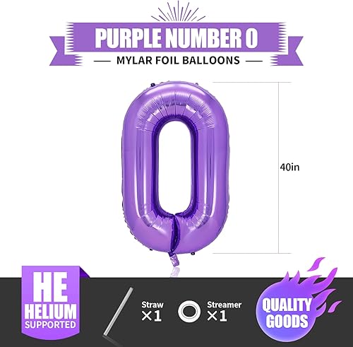 Miniatura 7 de GINZU Globos de 40 pulgadas con números morados de 10 pulgadas, globo digital de helio, para baby shower, fiesta de sirena, océano, suministros de