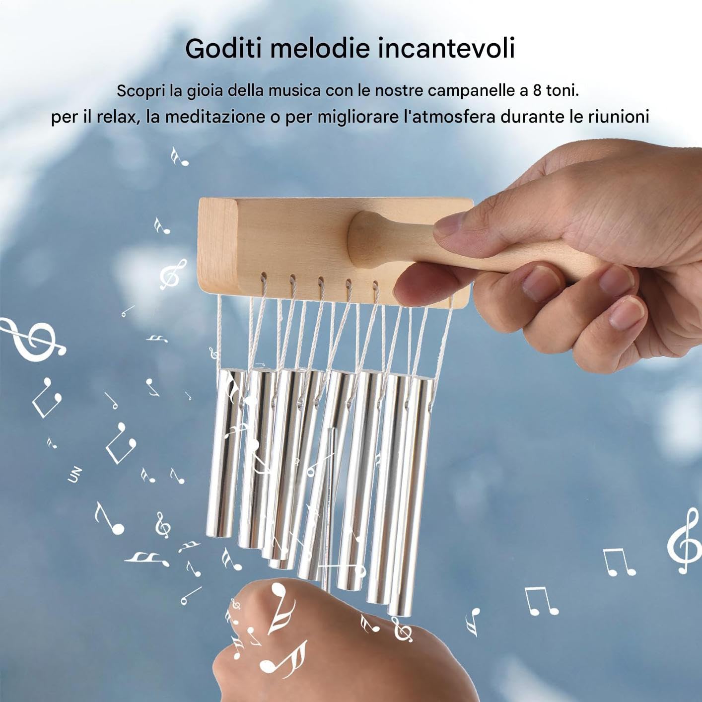 Percussion Chimes,8 Note Campane Di Legno Per Yoga - Strumento Musicale Per Principianti Richiamo Attenzione