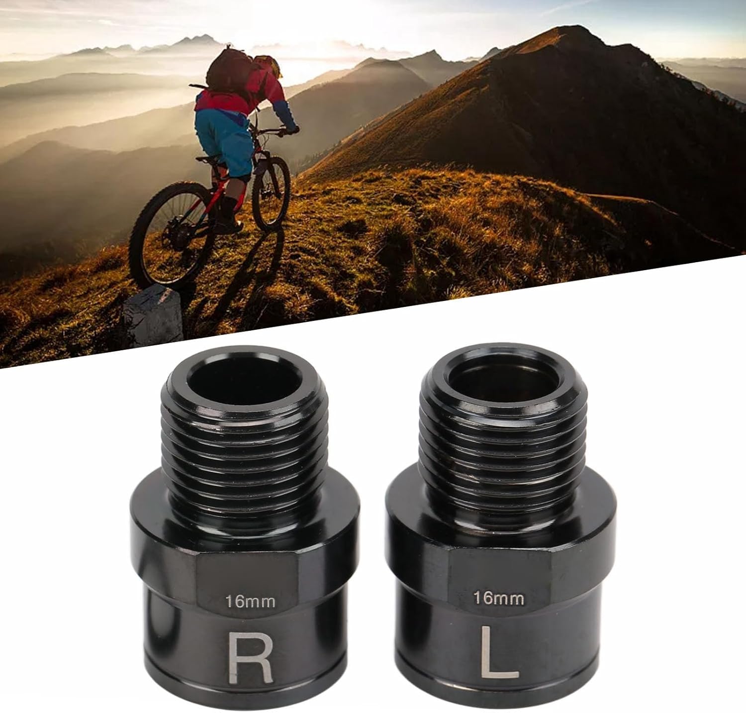 Cyclist on a mountain bike with pedal extenders