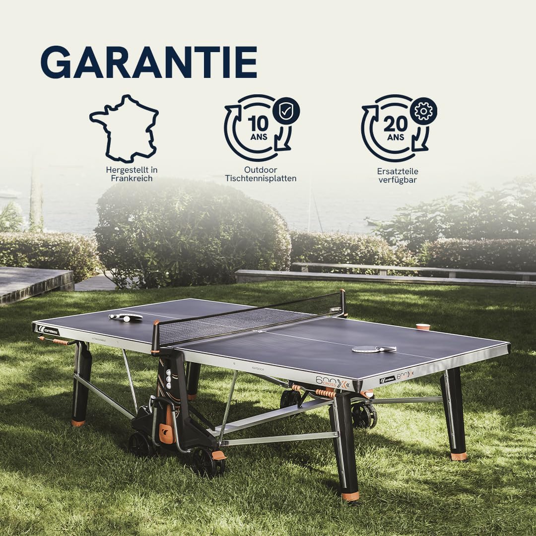 CORNILLEAU 600X - Outdoor Tischtennisplatte - Hochwertig und funktional - 7 mm Melaminharzplatte - Turnierqualität - Klappbar - Wetterfest - Robust - Schwarz oder Blau