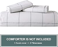 Vista 8 de JELLYMONI - Juego de funda de edredón de 3 piezas, 100% algodón natural, estampado blanco con cuadrícula negra, patrón geométrico, con cierre