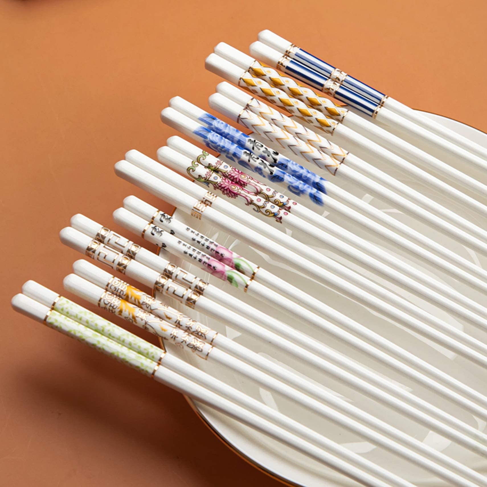 Lot de 10 Baguettes en céramique Chinoise, en Porcelaine, de Haute qualité, réutilisables, lavables au Lave-Vaisselle, idéales pour remplacer Les Baguettes en Bambou ou e