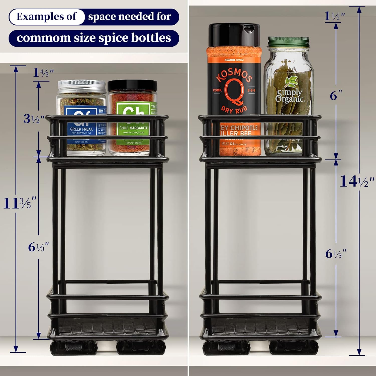 Kitsure Spice Rack 2 Packs - Durable Pull Out Spice Racks for Kitchen Cabinet, Easy-to-Install Spice Cabinet Organizers, 4.33''Wx10.23''Dx8.54''H Slide Out Spice Racks