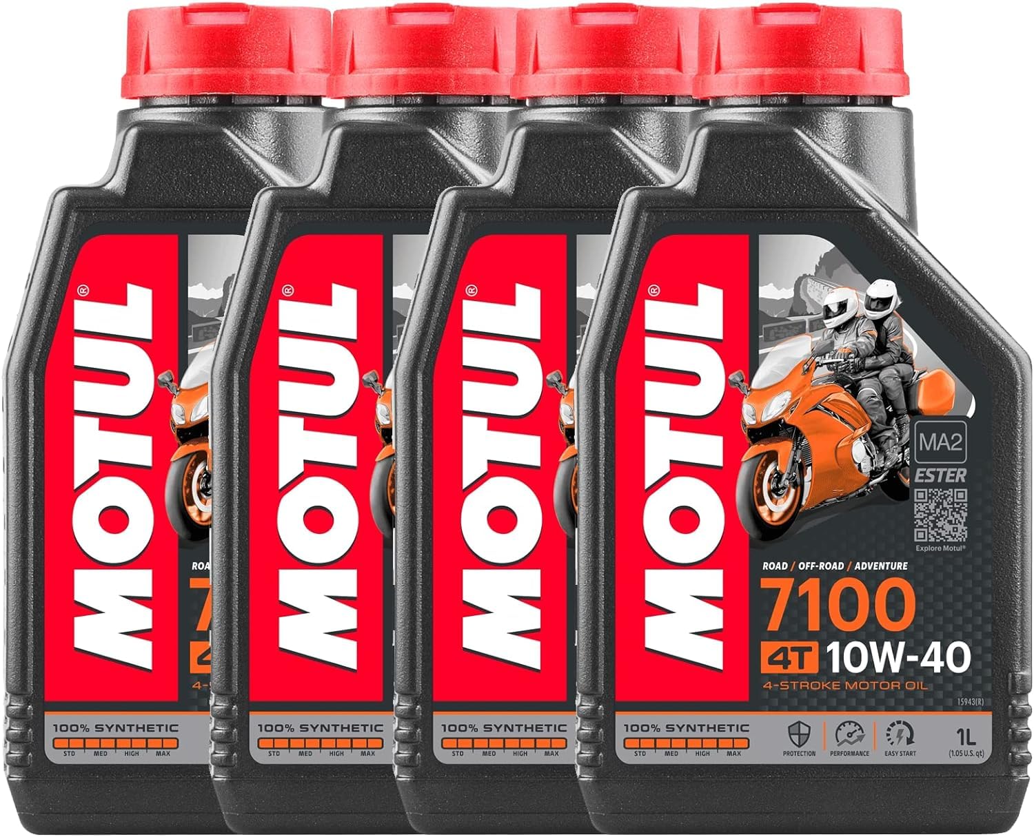 Kit de 4 litros de aceite Motul 7100 10W40 Moto Scooter 100% sintético de 4 tiempos JASO T903 MA2 para moto Scooter ATV