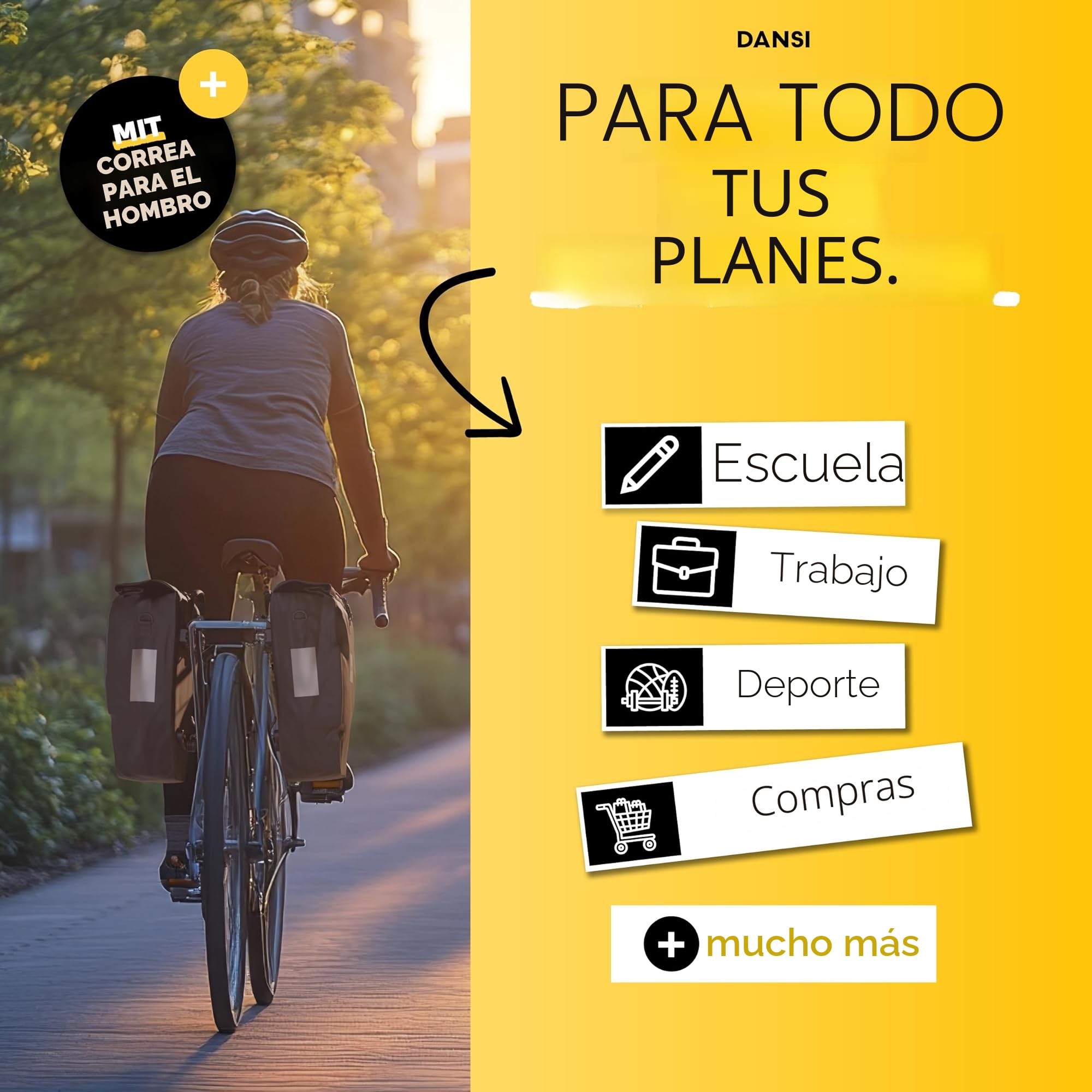 Dansi Bolsas de Bicicleta de 20 l para portaequipajes, con Correa para el Hombro y asa, Bolsa de Bicicleta 100% Impermeable con reflectores y Sistema de Clic, Negra (Lote de 1)
