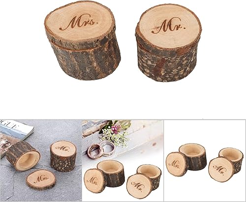 Miniatura 7 de TOPINCN Caja de madera retro, ramas de tronco, estilo literario, ideal para bodas, compromisos y día de San Valentín (MR&MRS)