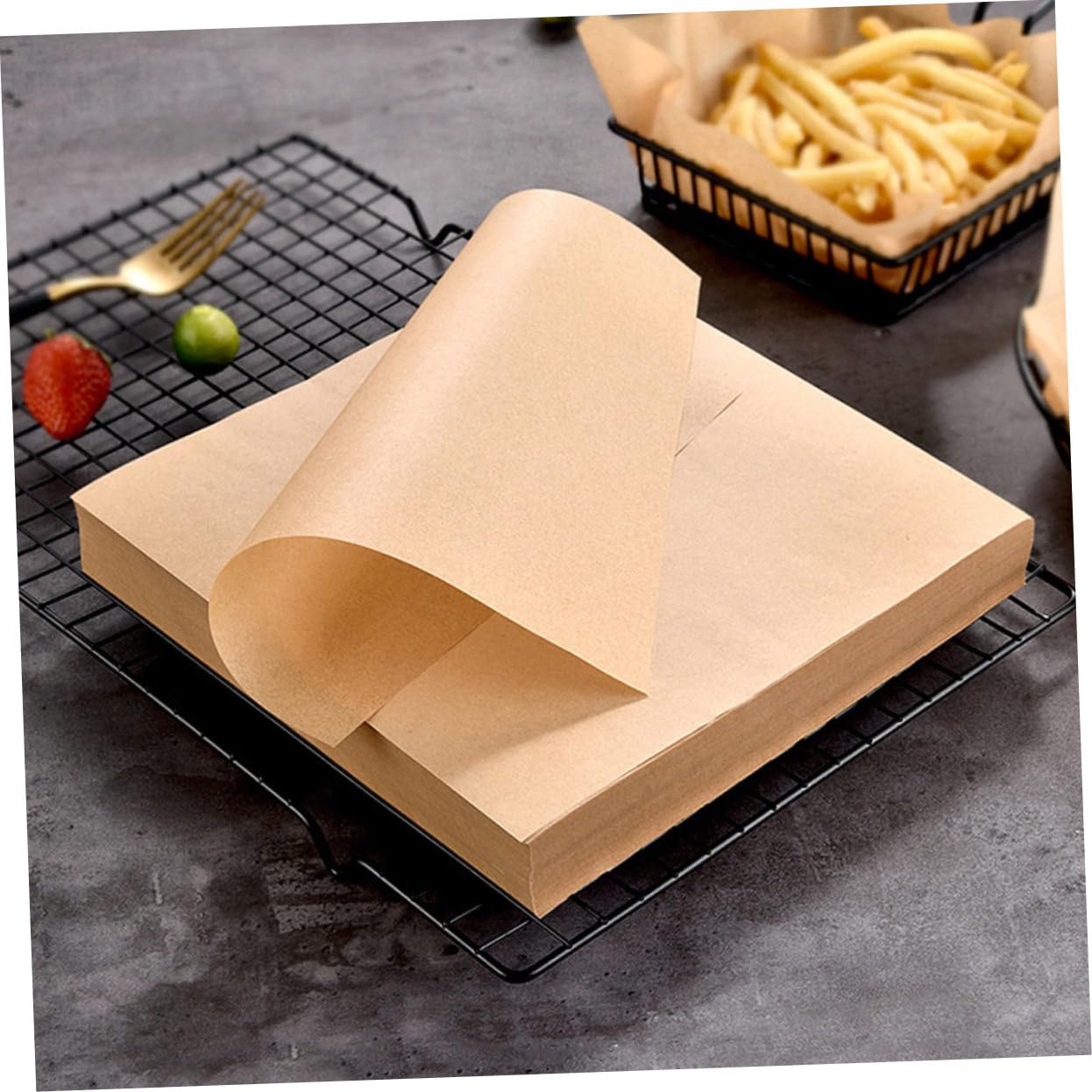 Alipis Carta da Forno Non Adesiva in Carta Kraft Khaki 500 Fogli Assorbente Olio per Fritti e Cottura, per Friggitrici e Cucina Compatta