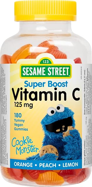 Sesame Street Super Boost Vitamin C Gummies for Kids by Webber Naturals, 180 Gummies, 125mg Vitamin C by Gummy, For Kids Aged 3 +