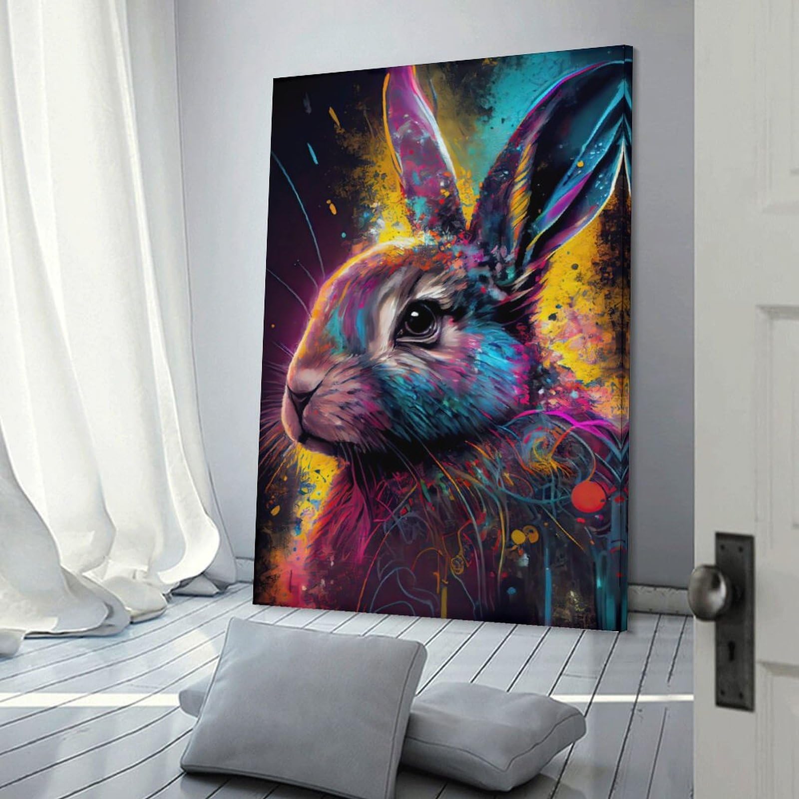 Junmoney Frame-Colorful Cute Rabbit Colorful Cute Rabbit Home Decor Wall Art 20X30inch(50X75cm), For Gallery Wall Layouts In Home Or Office, A Versatile Canvas Print For Layering