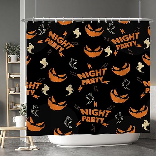 Miniatura 159 de Baocicco Juego de cortinas de ducha de fantasmas de Halloween, encantadores fantasmas de dibujos animados, divertidos trucos o tratos, cortinas de