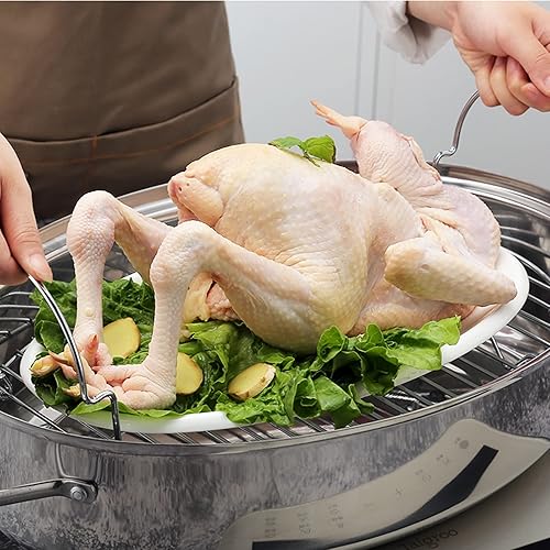 Miniatura 3 de Vaporizador de pescado de acero inoxidable  Utensilios de cocina ovalados resistentes con estante y tapa, olla para cocinar pescado al vapor, sopa