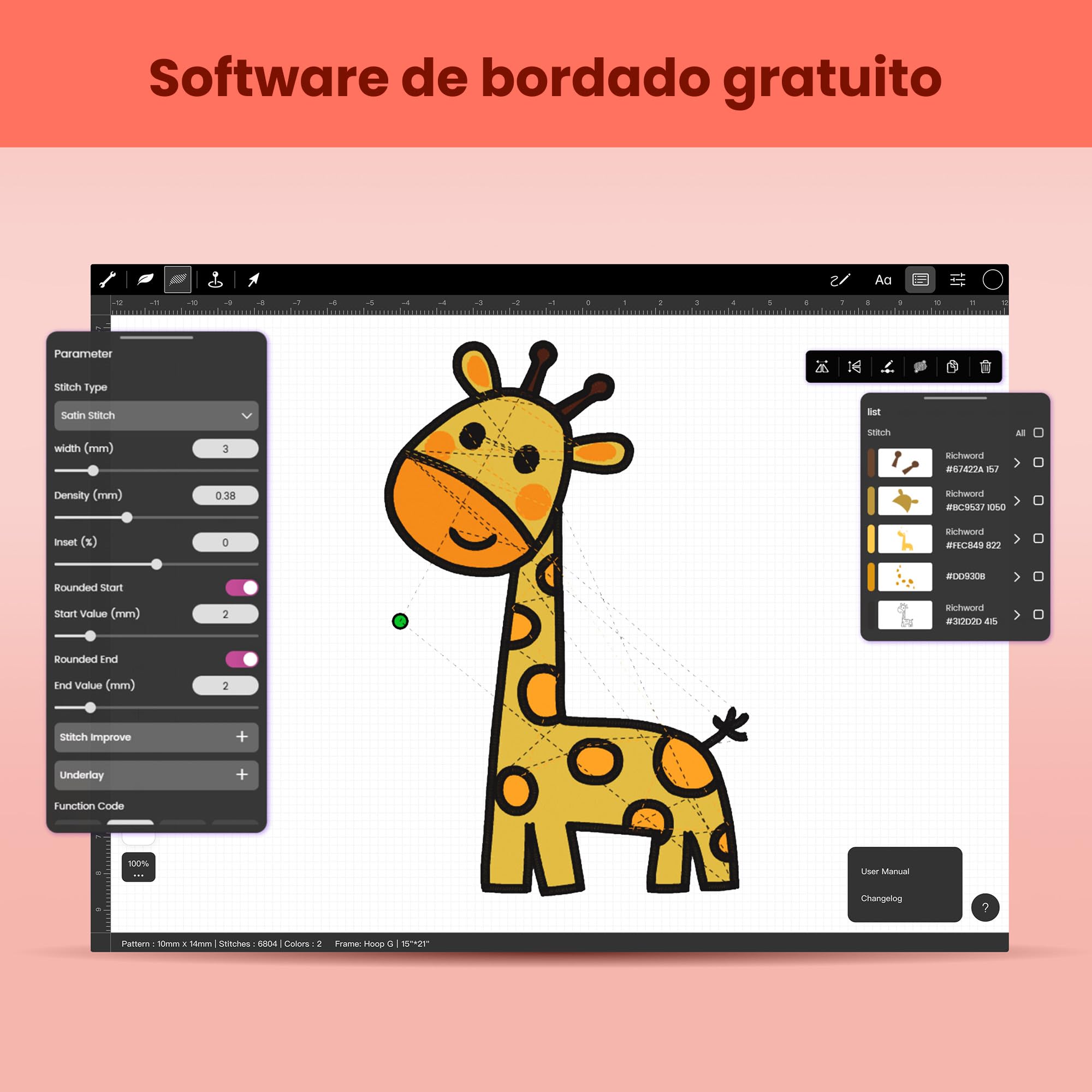 Máquina de bordar PooLin EOC05 - Máquina de bordar electrónica – Pantalla táctil LCD de 7", marcos de 10×10 cm y 10×23,5 cm, importación de motivos USB/Wi-Fi, ideal para principiantes y expertos