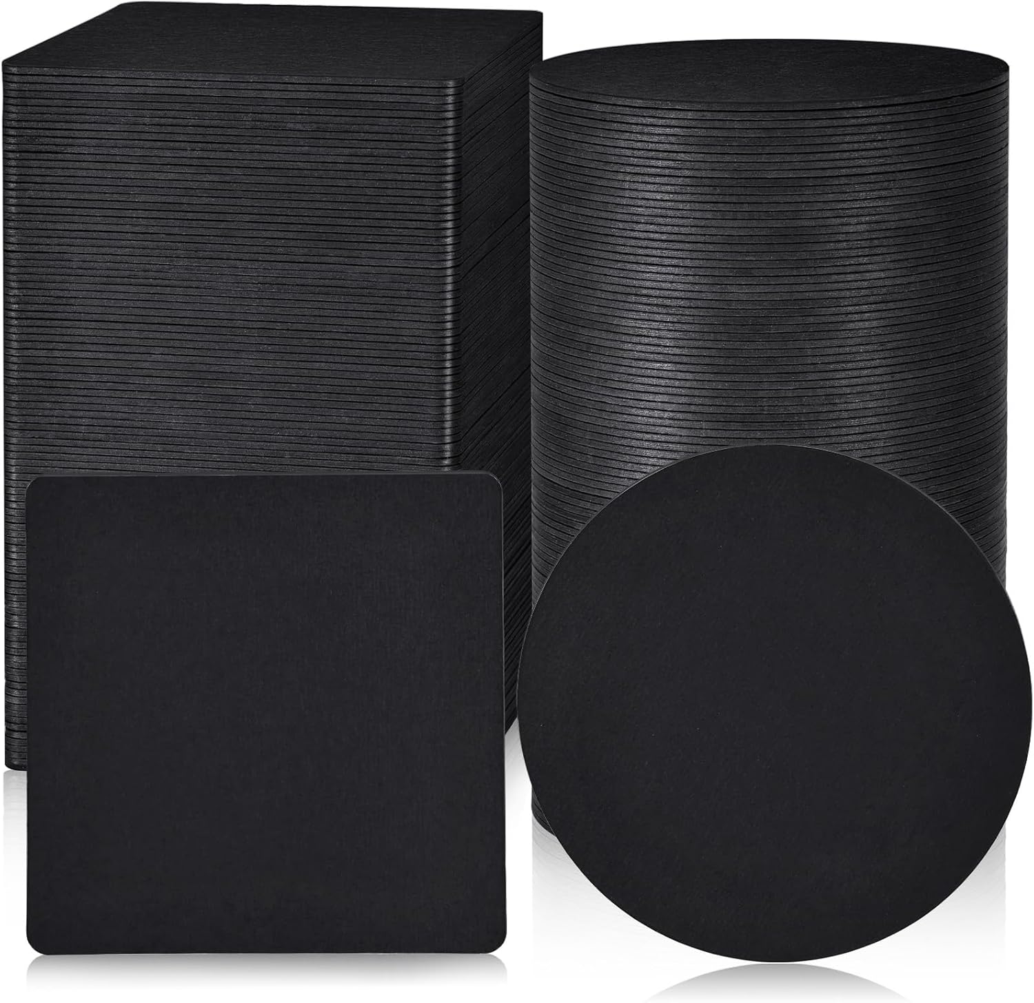 200 Pieces Disposable Paper Coasters, GOH DODD Thickened (1.5MM) 4 Inch Bar Coasters Bulk Absorbent Cardboard Blanks for Sublimation Drinks DIY Arts Crafts Wedding Party Gifts, Black, Square Round