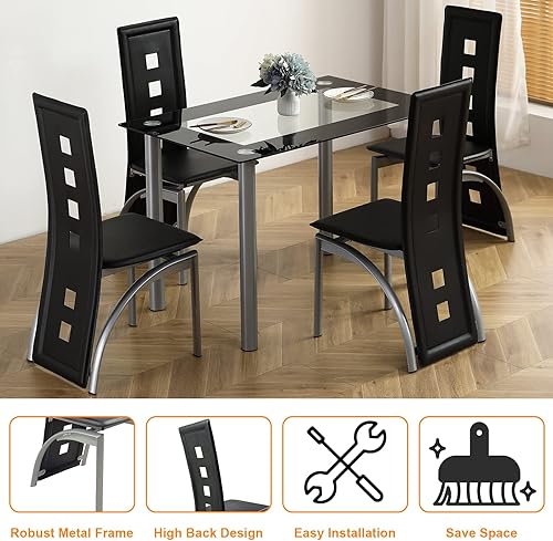Miniatura 4 de HomVent Juego de mesa de comedor para 4, pequeño juego de mesa de comedor de vidrio templado, mesa de cocina y sillas para espacios pequeños,