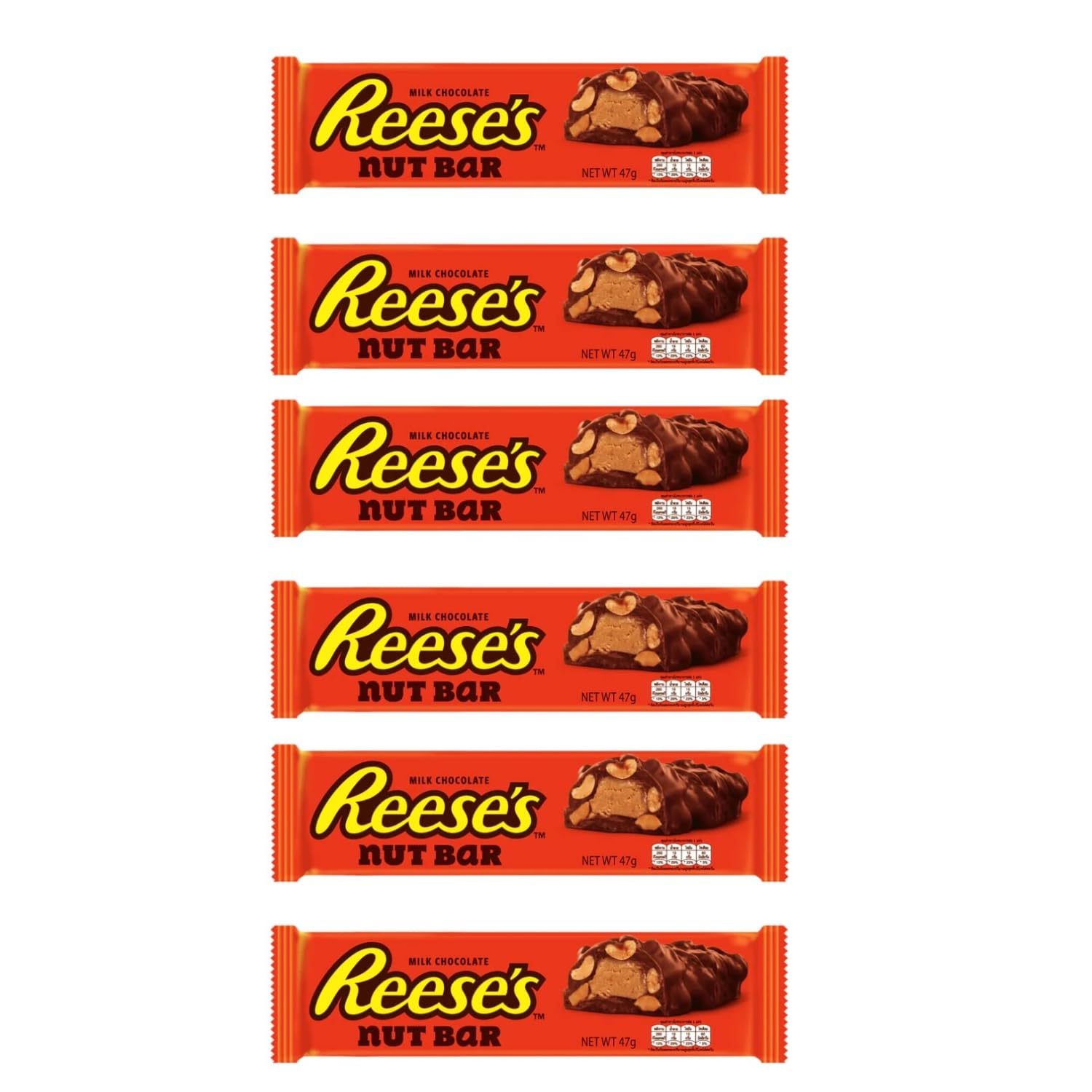Reeses Nut-Bar Crunchy Peanut Butter Creamy Caramel Covered With Chocolate Coating 47g Pack Of 6 (Imported)