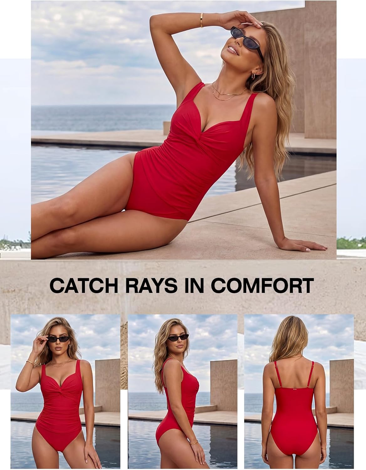 RELLECIGA Women’s Tummy Control One Piece Swimsuits Slimming Molded Cup Push Up Bathing Suit - Image 2