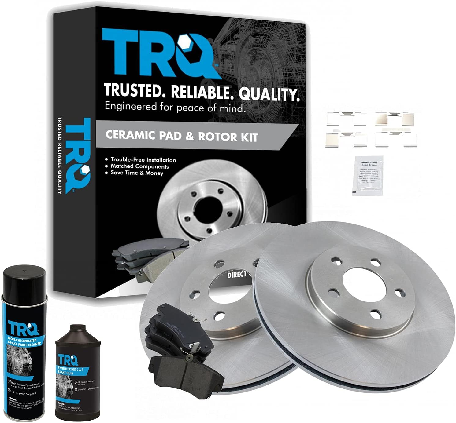 TRQ Front Brake Pad & Rotor Kit Brake Chemical Kit Brake Pads Brake Rotor Ceramic Compatible with 2001-2010 Chrysler PT Cruiser 2003-2005 Dodge Neon