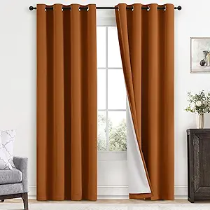 Yakamok Room Darkening 100% Blackout Curtains Grommet Window Treatments with 2 Thick Layers-Burnt Orange Thermal Insulated Drapes Set of 2 Panels for Bedroom Living Room 52 Inches by 96 Inches Length