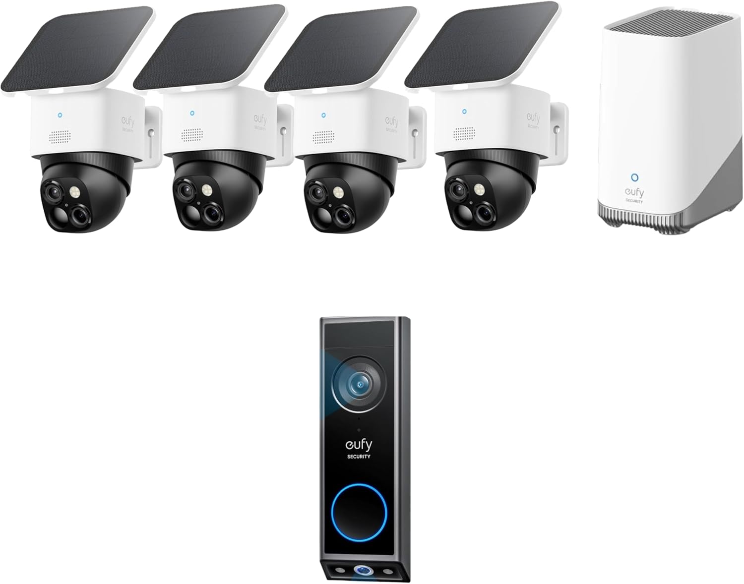 eufy Security SoloCam S340 4-Cam Kit (HomeBase S380) with Video Doorbell E340, Solar Security Camera, No Monthly Fee