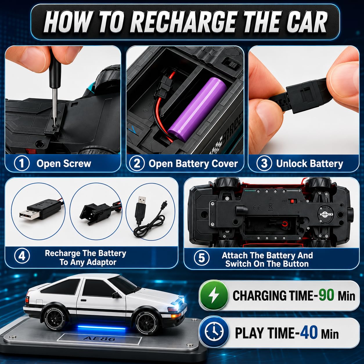 Graphene RC Drift Car - 1:24 Scale Remote Control Toy -9