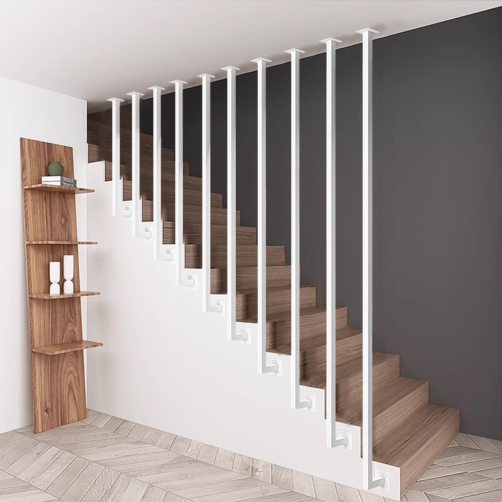 OOPDNEGAK Side Mount Grab Bar Railing, Handrail For Stairs Indoors Outdoors, L-Shaped Staircase Banister Handrail Wrought Iron Balustrade Guardrail For Corridor Attic Step Fence(4.3ft/130cm)