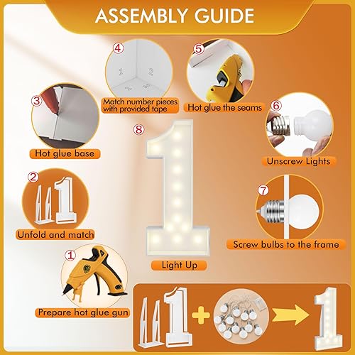 Miniatura 3 de Letras de números iluminados de 4 pies, números gigantes de marquesina, globo de mosaico número 1 para decoraciones de primer cumpleaños,