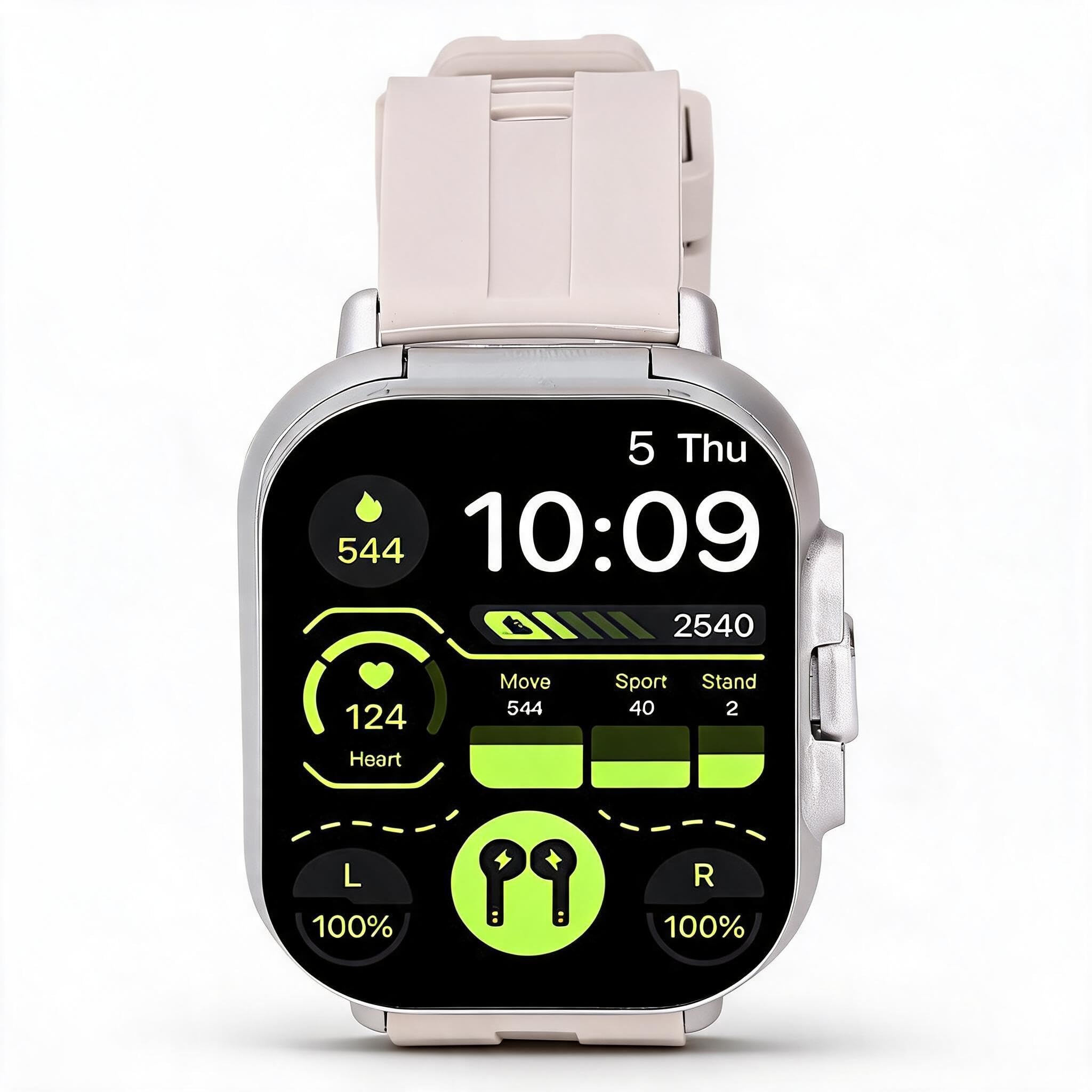 Pyhodi Earphone Sport Watch, HD Touch Screen Smart Watch avec écouteurs, Tracker de Fitness pour et pour iOS, Appels Téléphoniques et Musique, Télécommande de L'appareil Photo, (Silver)