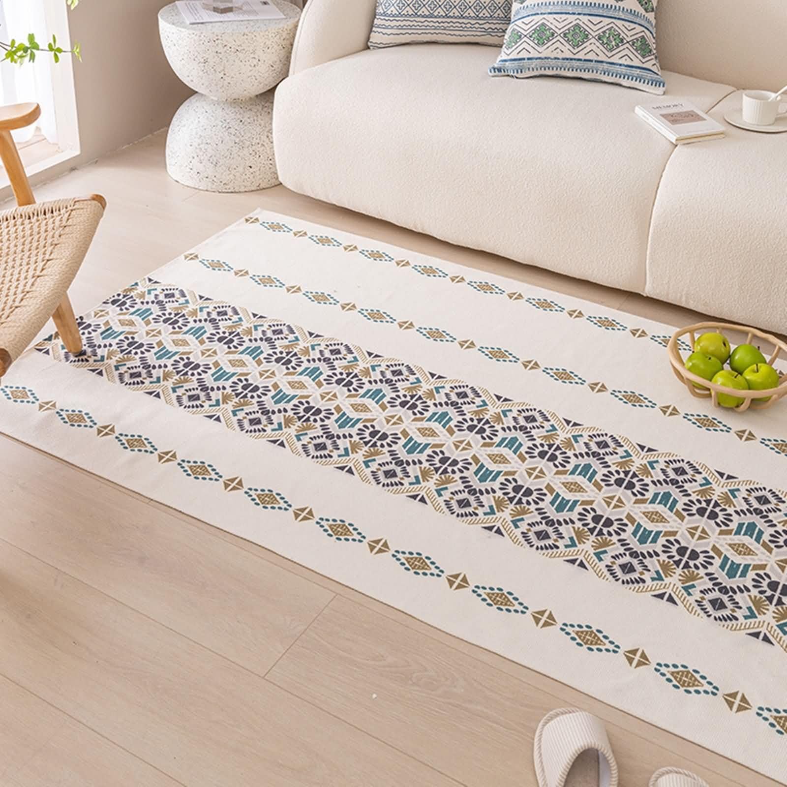 Prostokątny dywan stół do jadalni 85 x 180 cm, bawełniane lniane dywaniki kuchenne geometryczny wzór, dywany jasnoniebieskie khaki