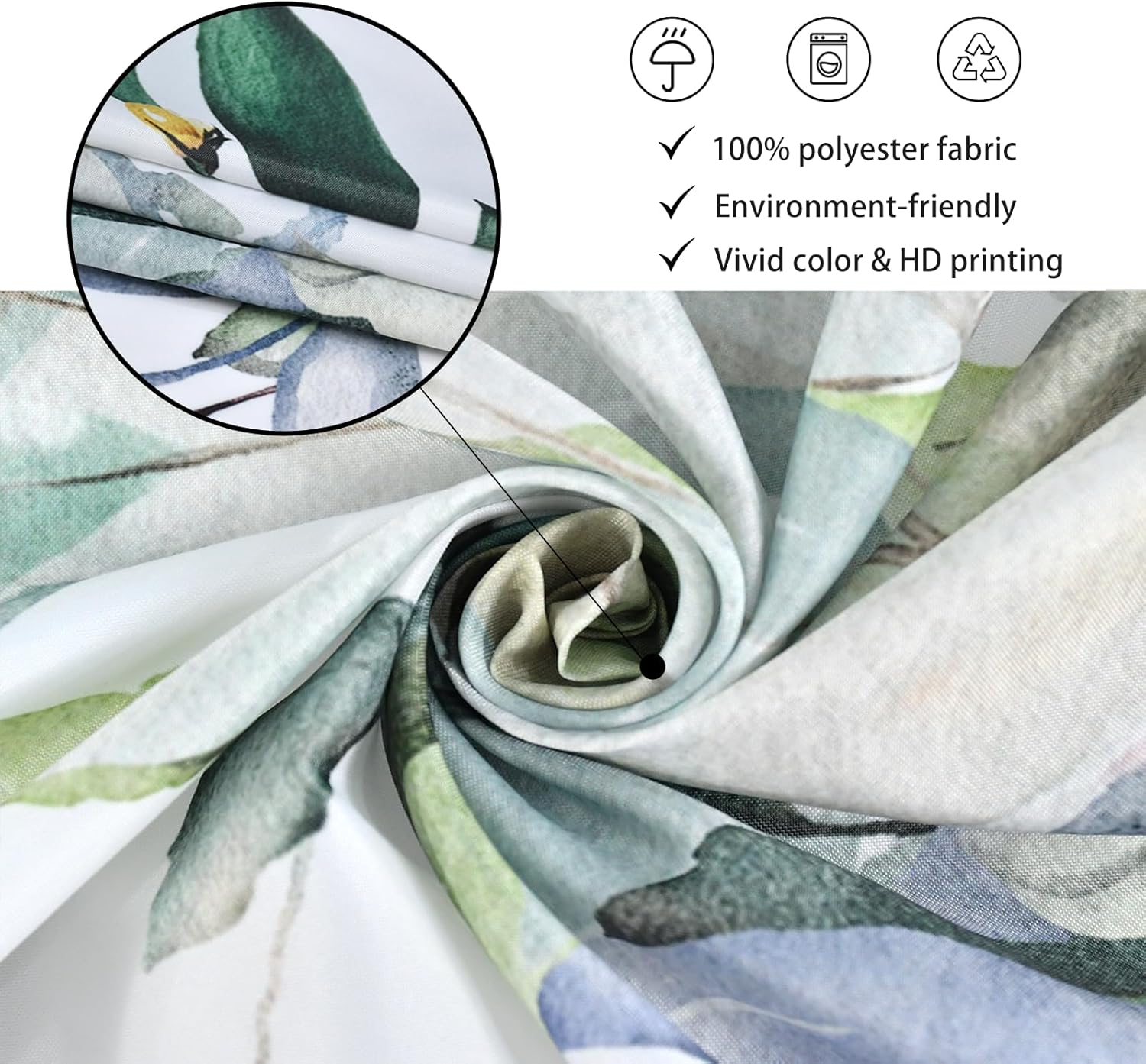 Sage Green Eucalyptus Extra Long Shower Curtain, Watercolor Leaves Plant Spring Floral Waterproof Fabric Machine Washable with Hooks for Bathroom Bathtub Decor 72Wx84H