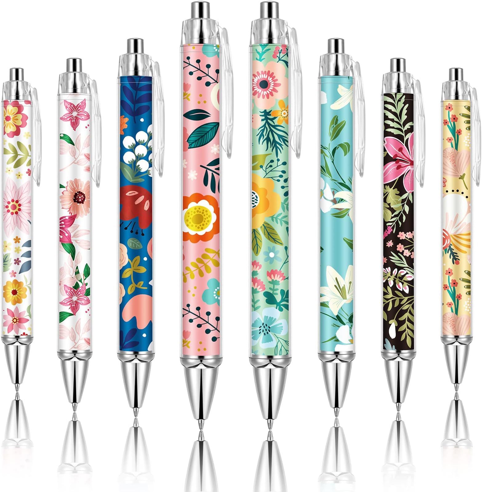 Ireer 8 Pcs Ballpoint Pens 1.00 mm Women Cute Black Ink Pens,Flower